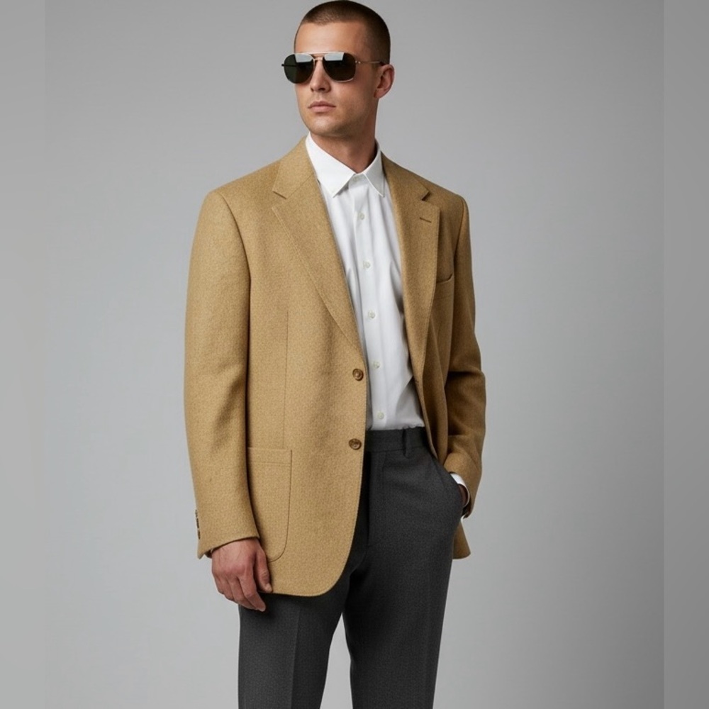 Vintage Mens Tan Pure Camel Hair  Blazer Sport Coat‎ Made in England Size 46